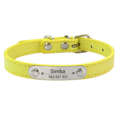 Personalized Dog Collar Name Carved ID Anti-Lost Solid PU Leather Collar for Small Medium Large Dogs Puppy Cat Pet Supplies Pink