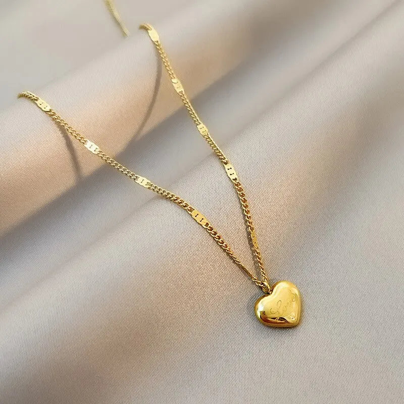 1pcs Gold-Color Necklace Ms Simple Fashion Peach Heart Engraved Love Collarbone Chain Holiday Gifts