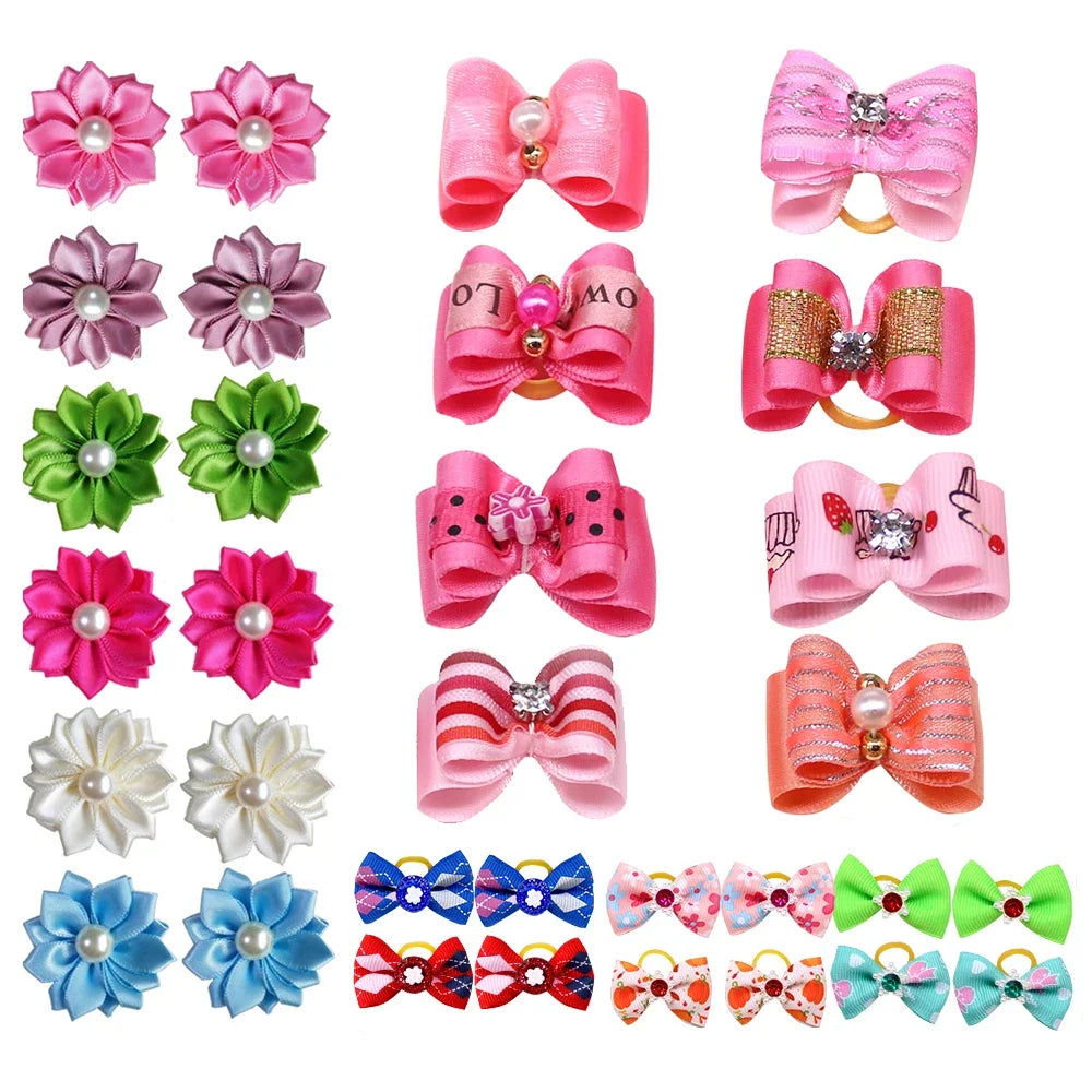 20PCS Pet Bows Dog Hair Bows for Puppy Yorkshirk Small Dogs Hair Accessories Grooming Bow Rubber Bands Dog Bows Pet Supplies