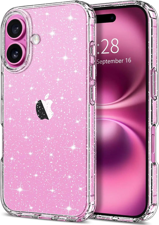 Glitter Clear Case for iPhone 18 17E 17 Air 16 E Pro Max 16e 15 Plus 14 13 Mini 12 11 SE 2022 2020 Girls Phone Cover Accessories
