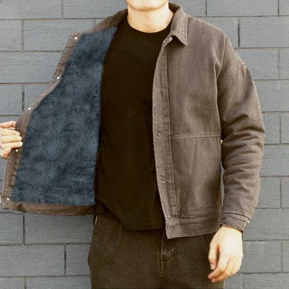 Jeans Coat for Men Padded With Sheep Cargo Denim Jackets Man Padding Wool Brown Warm Trendy Winter Oversize New in 2025 Big Size