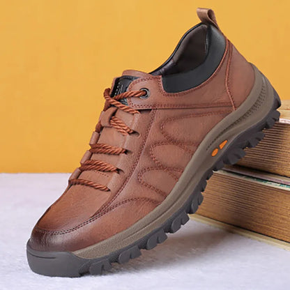Leather Men Casual Shoes Spring Lace-Up Platform Sneakers Travel Shoes Wear-Resistant Shoes British Style Men's Sneaker Shoe