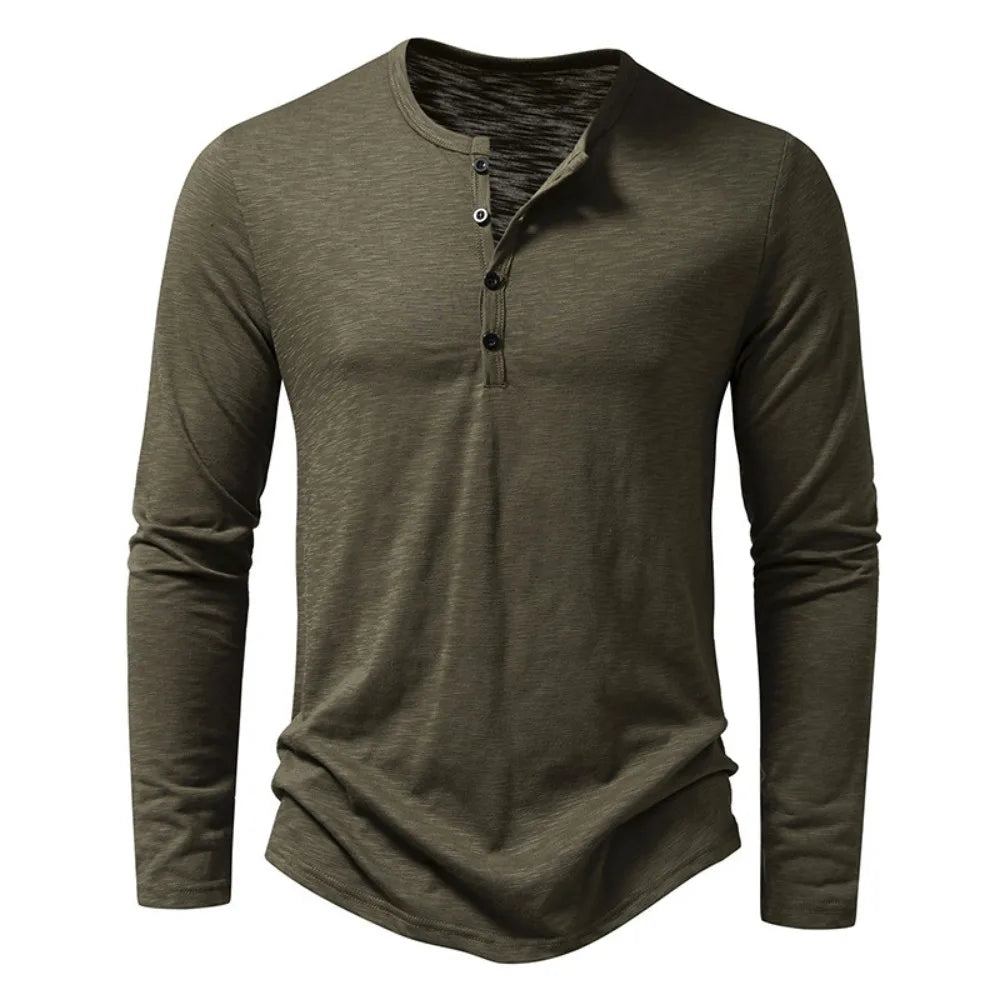 Men's Cotton Henley Neck Long Sleeve Casual Shirt