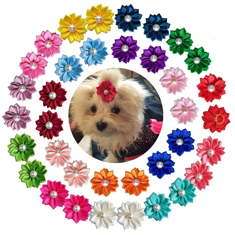 20PCS Pet Bows Dog Hair Bows for Puppy Yorkshirk Small Dogs Hair Accessories Grooming Bow Rubber Bands Dog Bows Pet Supplies