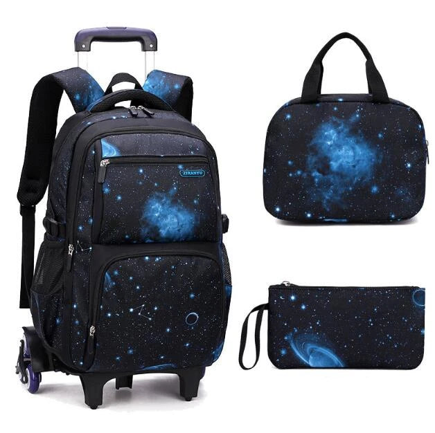 Trolley Rolling Backpack Children Travel Rolling Luggage Bags School Trolley Wheeled Bag for Boys School Bags Set Lunch Bag Set