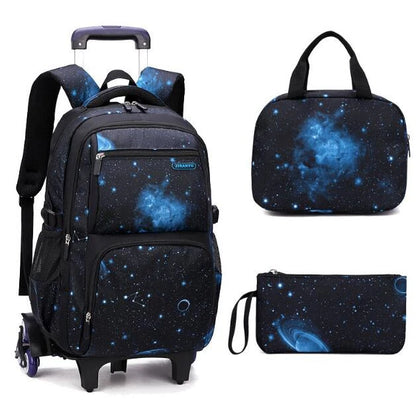 Trolley Rolling Backpack Children Travel Rolling Luggage Bags School Trolley Wheeled Bag for Boys School Bags Set Lunch Bag Set