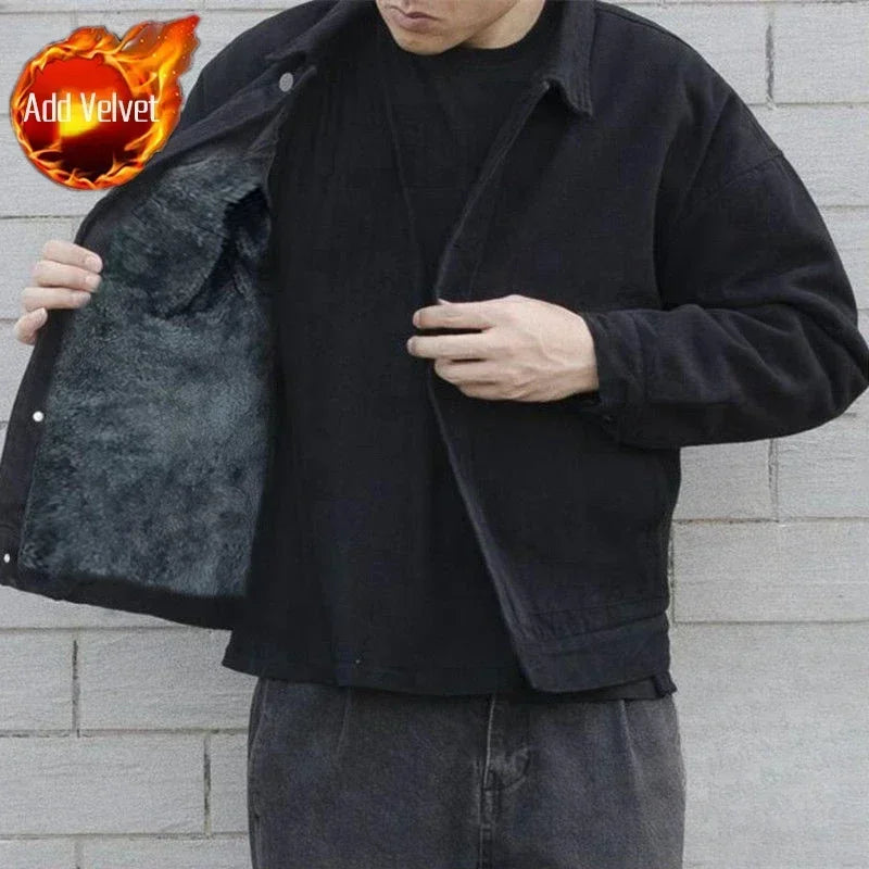 Jeans Coat for Men Padded With Sheep Cargo Denim Jackets Man Padding Wool Brown Warm Trendy Winter Oversize New in 2025 Big Size