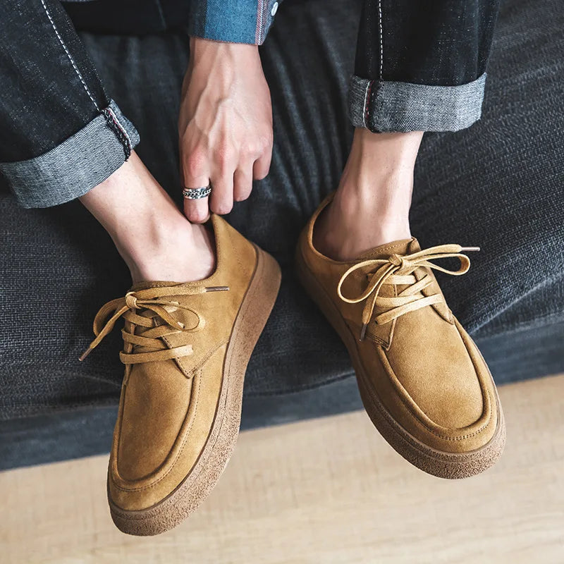 Cowhide Men's Shoes Fashionable Shoes Versatile Shoes Low Top Boots  Retro Casual Leather Shoes Men's British Work Shoes