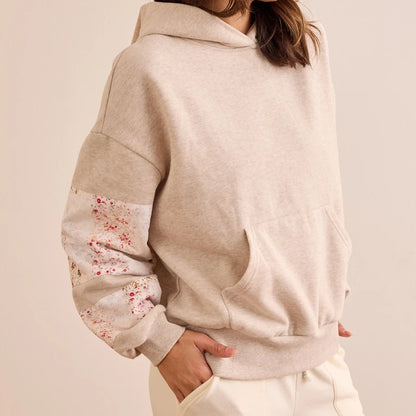 Combhasaki Cute Hoodie for Teen Girls Floral Embroidered Patchwork Y2k Oversized Pullover Preppy Streetwear Aesthetic Sweatshirt