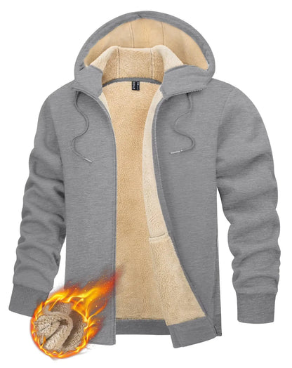 TACVASEN Fleece Lining Winter Hoodie Mens Sherpa Jackets Windproof Full Zip Warm Coats Climbing Hooded Casual Outwear Sportswear