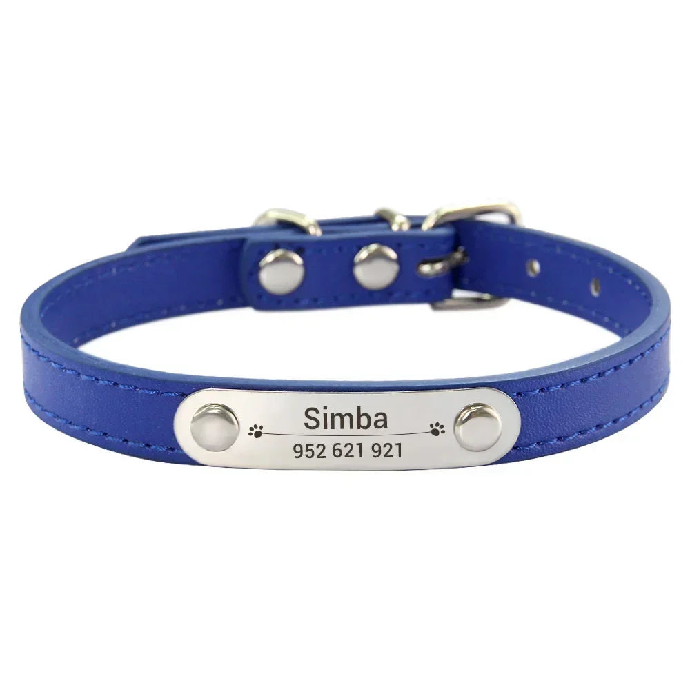 Personalized Dog Collar Name Carved ID Anti-Lost Solid PU Leather Collar for Small Medium Large Dogs Puppy Cat Pet Supplies Pink