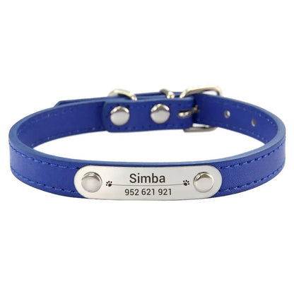 Personalized Dog Collar Name Carved ID Anti-Lost Solid PU Leather Collar for Small Medium Large Dogs Puppy Cat Pet Supplies Pink