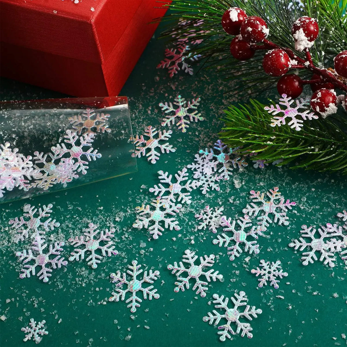 300PCS Snowflake Confetti Snowflake Glitter Confetti Decorations for Winter Party Christmas Party Supplies DIY Craft Projects