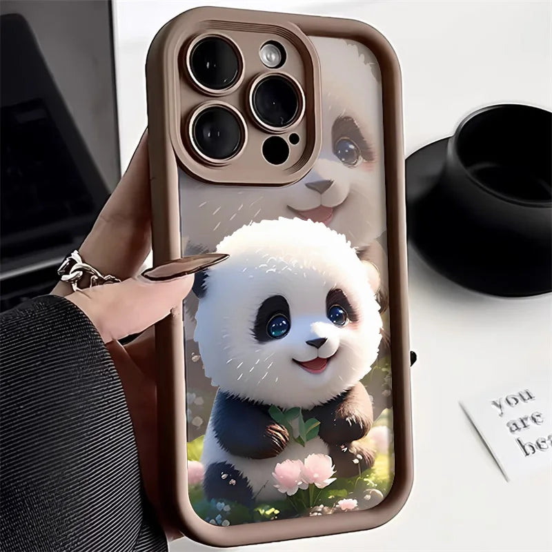 Soft Liquid Silicone Phone Case for iPhone 15 Pro 13 11 14 17 12 16 Pro Max XR XS 7 8 Plus SE Shockproof Bumper Cute Panda Cover