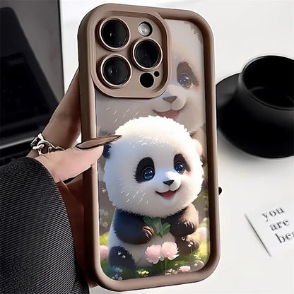 Soft Liquid Silicone Phone Case for iPhone 15 Pro 13 11 14 17 12 16 Pro Max XR XS 7 8 Plus SE Shockproof Bumper Cute Panda Cover