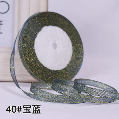 25Yards 6mm Silver Gold Glitter Silk Satin Ribbon Party Home Wedding Decoration Gift Wrapping Christmas Halloween DIY Material