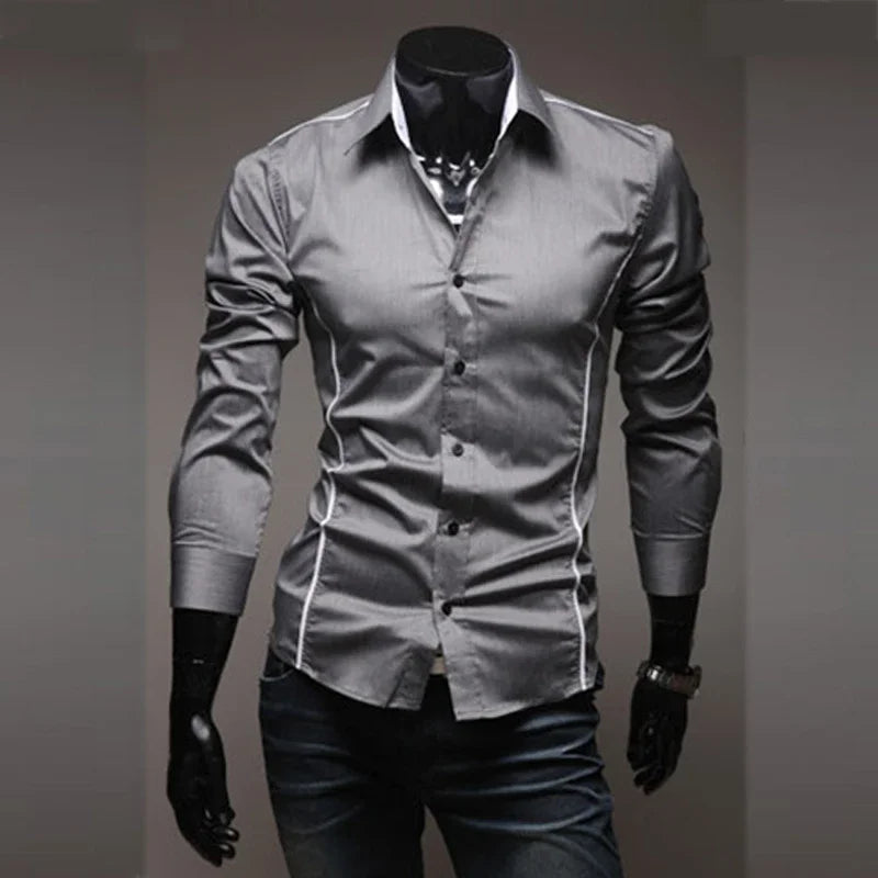 Slim Fit Men's Long Sleeve Striped Cotton Blend Shirt