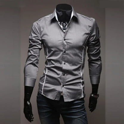 Slim Fit Men's Long Sleeve Striped Cotton Blend Shirt