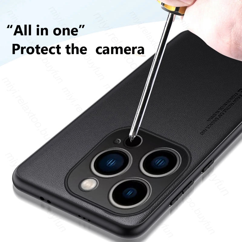 For iPhone 16 Pro Max Case Premium PU Leather Back Cover iPhone16 I Phone 16Pro 16 ProMax Plus Silicone Bumper Shockproof Coque