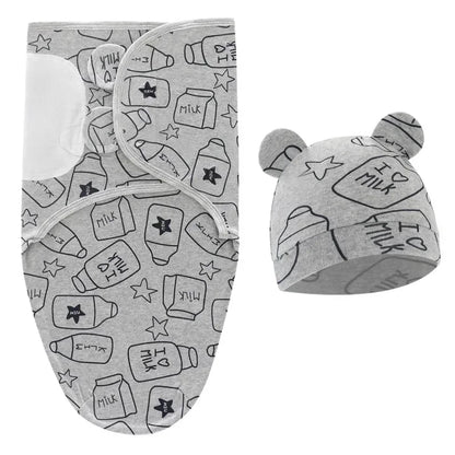Baby Blanket Hat Set Cartoon Printed Cottono Newborn Swaddle