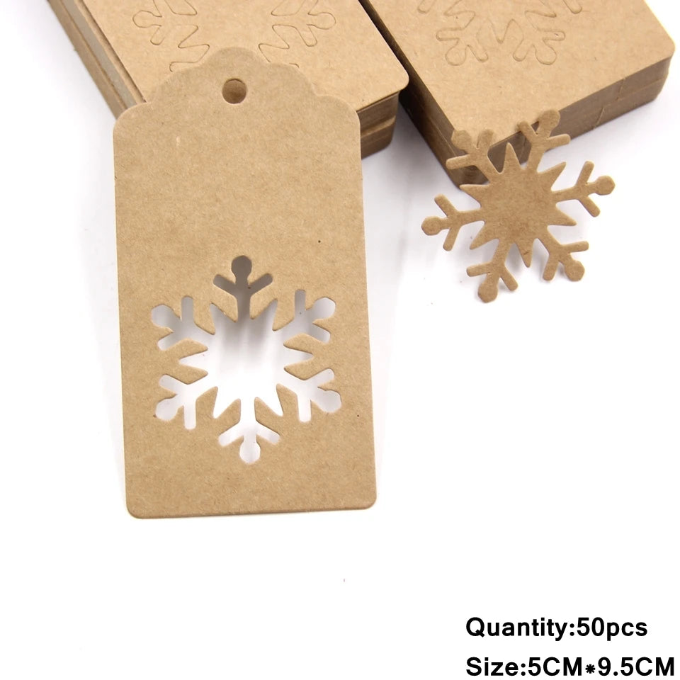 50PCS Chrismtas Kraft Paper Tags Hollow Red White Natural Snowflake/Deer Crafts Hanging Tag Christmas DIY Gift Wrapping Suppl