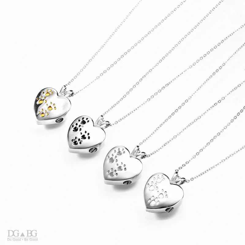 Keepsake Heart Pet Urn Titanium Steel Openable Locket Dog Caskets Cat Memorials Pendant Ash Cremation Holder Paw Print Necklace