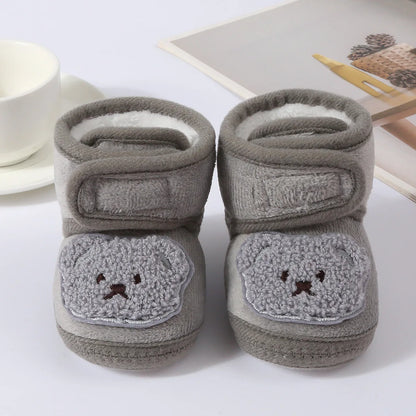 Cute Bear Baby Shoes Cartoon Soft Soled Snow Boots for Infant Boy Girl Autumn Winter Warm Thicken Plush Kids First Walkers 0-18m