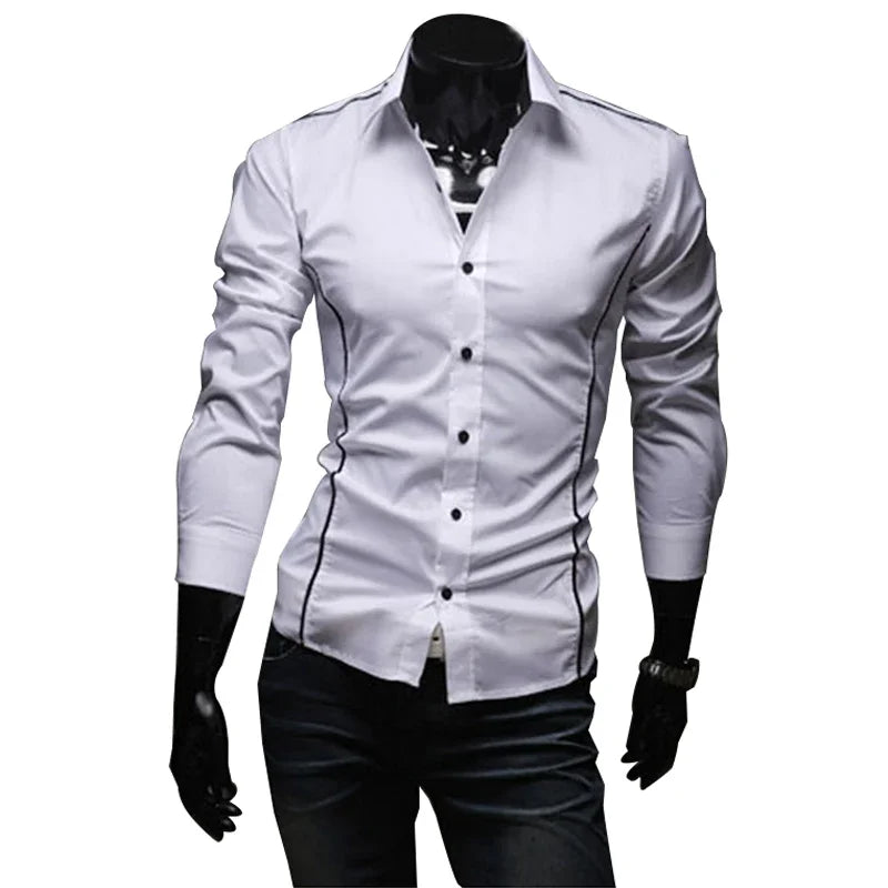 Slim Fit Men's Long Sleeve Striped Cotton Blend Shirt