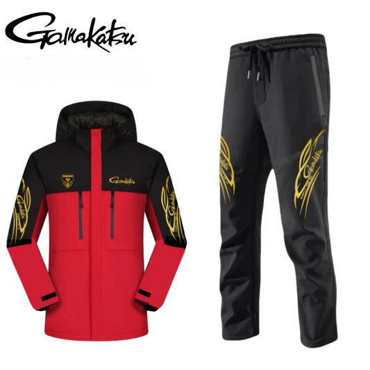 2025 New Autumn  Winter Gamakatsu Fishing Clothing Waterproof Fishing Jacket  Thermal Pants Fleece Cold-Proof Thickened Suit
