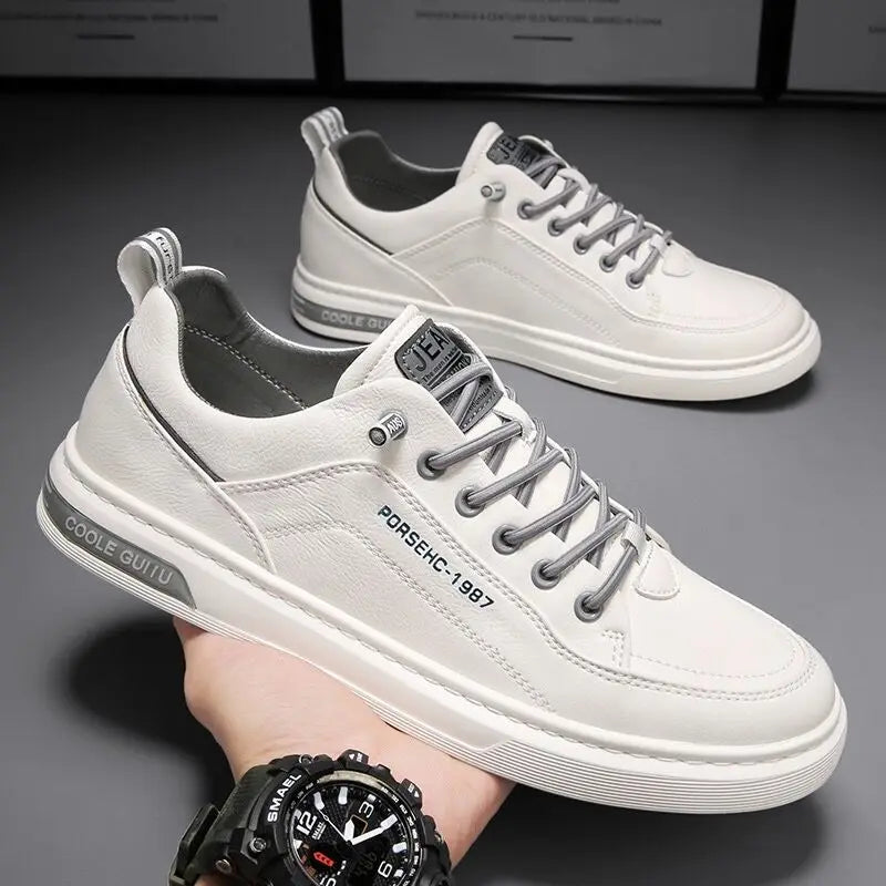 Men's Leather Shoes Casual Comfort Cricket Shoes Fashion Sneakers for Men Lightweight Driving Shoes