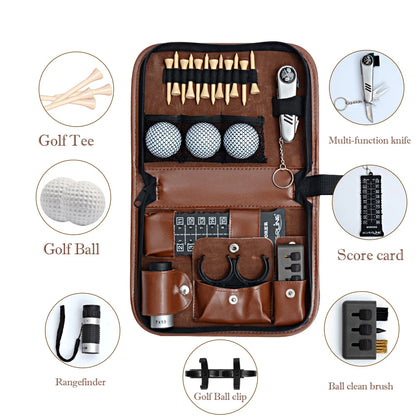 1PC Golf Bag Artificial/Faux Leather Golfer's Gift Set Tool Kit Carrying Range Finder Knife Brush Ball Clip Tee Score Brown New