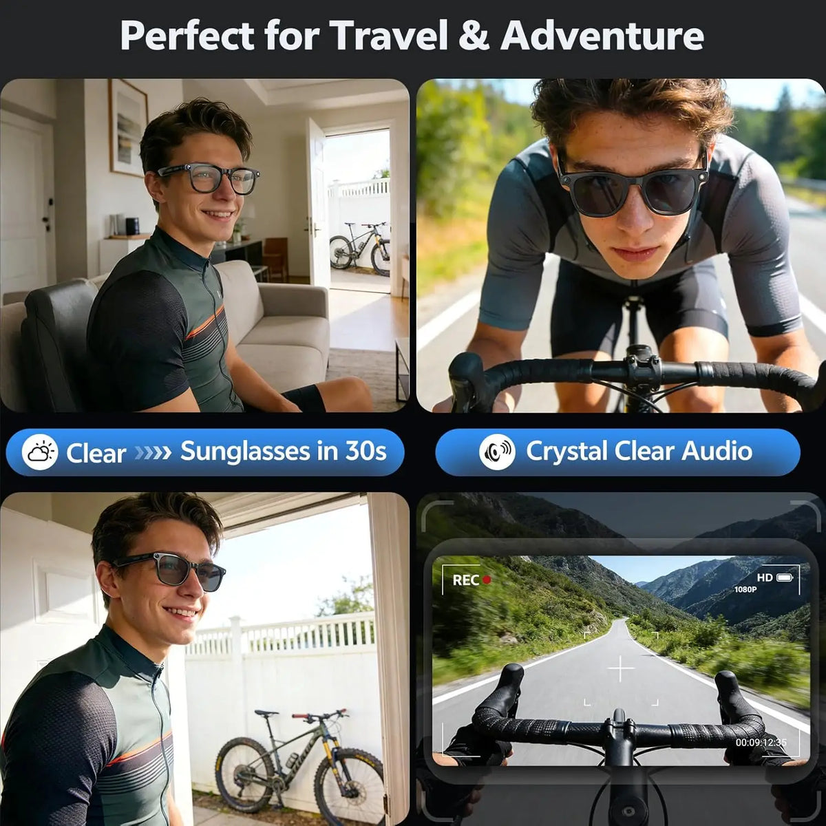 Smart Glasses with 8MP HD Camera, 4K Video, Bluetooth, and Multilingual