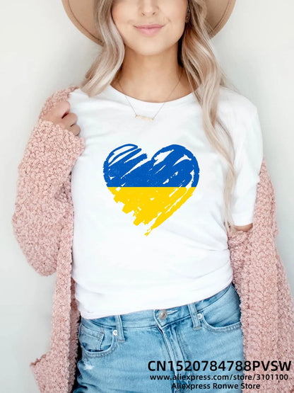 Heartbeat Blue Yellow Women Print T-Shirt Girl Y2K Short Sleeve Tee Tops Lady 90S Sweetshirts Female Harajuku Clothing