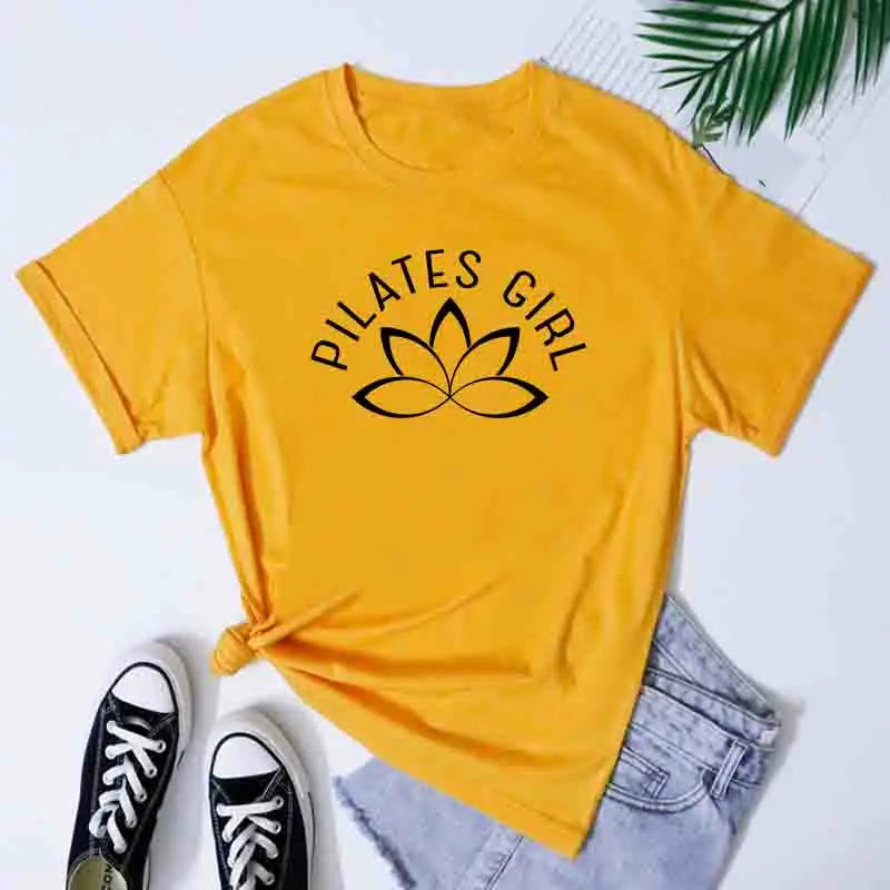 100% Cotton Pilates Girl T-Shirt Retro Women Lotus Flower Yoga Tees Minimalist Y2K Zen Meditation Summer Clothing
