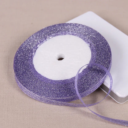 25Yards 6mm Silver Gold Glitter Silk Satin Ribbon Party Home Wedding Decoration Gift Wrapping Christmas Halloween DIY Material