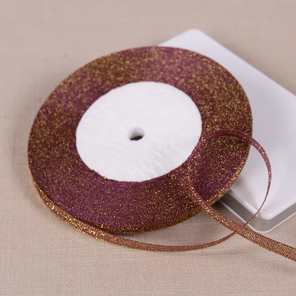 25Yards 6mm Silver Gold Glitter Silk Satin Ribbon Party Home Wedding Decoration Gift Wrapping Christmas Halloween DIY Material