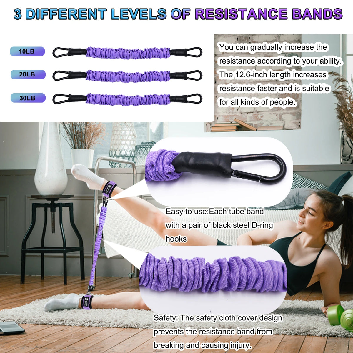Ankle Resistance Bands With Cuffs Set 60LB 3 Different Pound Resistance Bands for Leg Glute Exercise Fitness Equipment