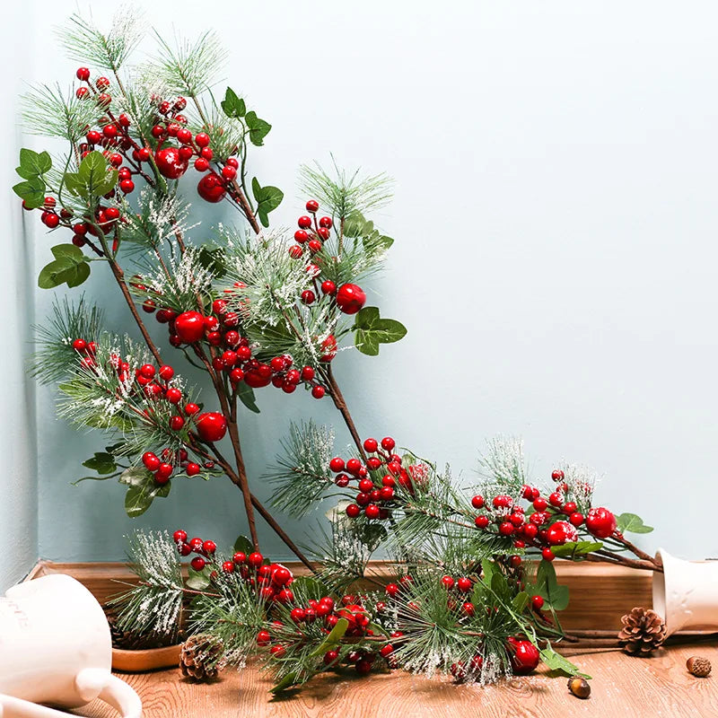 Christmas Simulation Berry Artificial Pine Needles Red Berry Flower Branch Shopwindow Holiday Decorations Home Decor Accessories