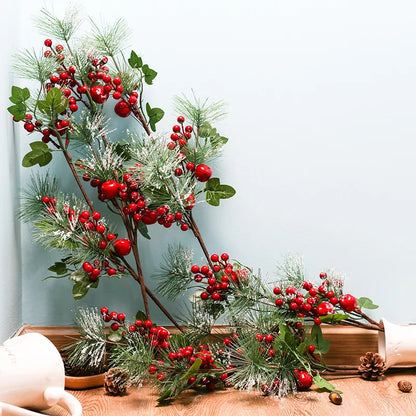 Christmas Simulation Berry Artificial Pine Needles Red Berry Flower Branch Shopwindow Holiday Decorations Home Decor Accessories