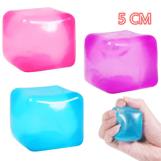 3Pcs Squishy Ice Cube Fidget Toy Square Shape Squishy Stress Ball Squeeze Toys Stress Relief Sensory Toy for Kids Adults Gift
