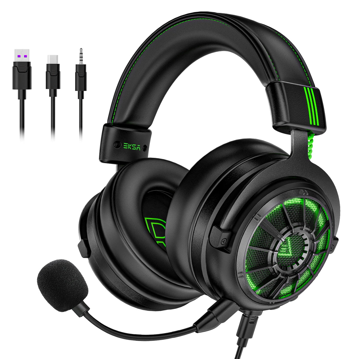 EKSA E5000 Pro Gaming Headphones 7.1 Surround Sound Wired Headset 50mm Drivers ENC Mic USB Type-C 3.5mm Detachable PC PS4 Xbox