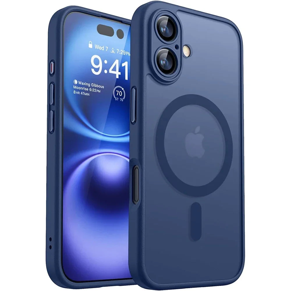 Magnetic Translucent Armor Shockproof Case for iPhone 17 16 15 14 13 12 11 18 Pro Max Plus for Magsafe Wireless Charge Cover