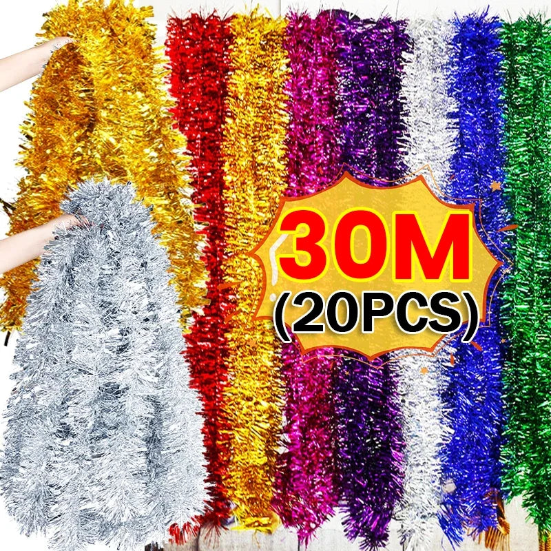 1.5-30m Christmas Ribbon Garland Cane Foil Tinsel Glitter Metallic Xmas Tree Wrapping Ribbons Ornaments DIY New Year Party Decor