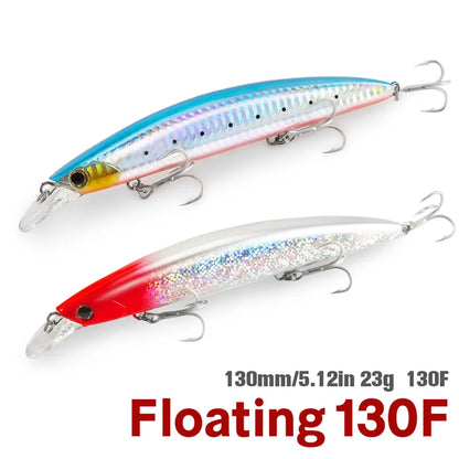 130F Ultra Long Casting Floating Wobbler Minnow Hard Bait 130mm 23g Flounder Sea Bass Saltwater Sea Fishing Lure Depth 0.8-1.5m