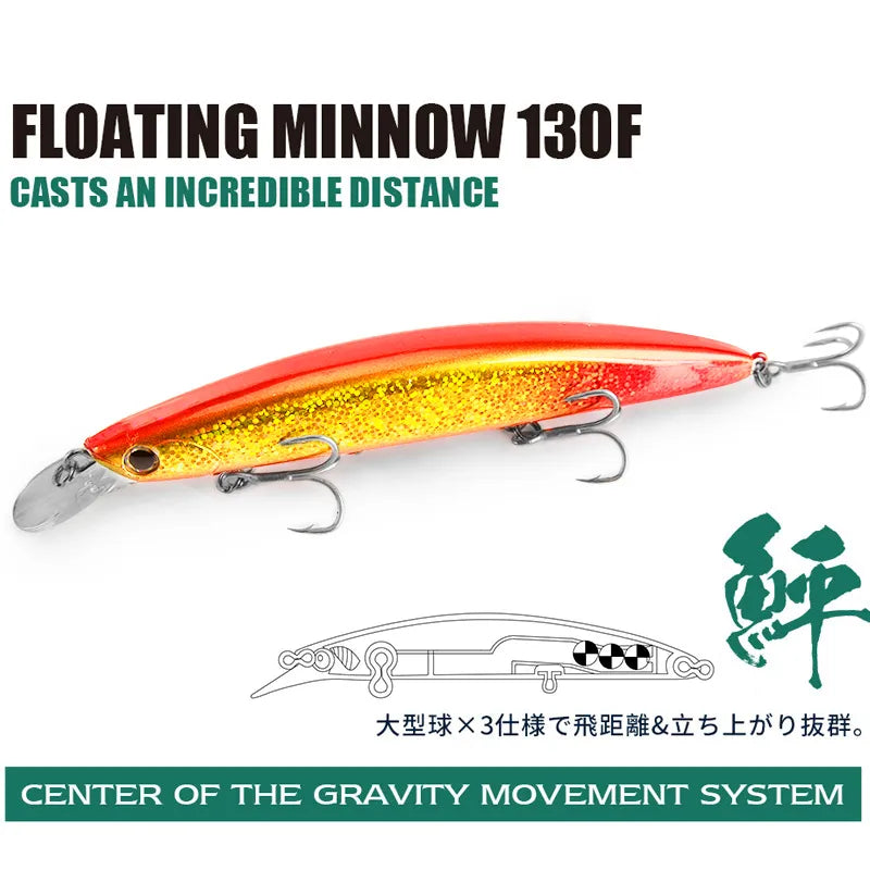 130F Ultra Long Casting Floating Wobbler Minnow Hard Bait 130mm 23g Flounder Sea Bass Saltwater Sea Fishing Lure Depth 0.8-1.5m
