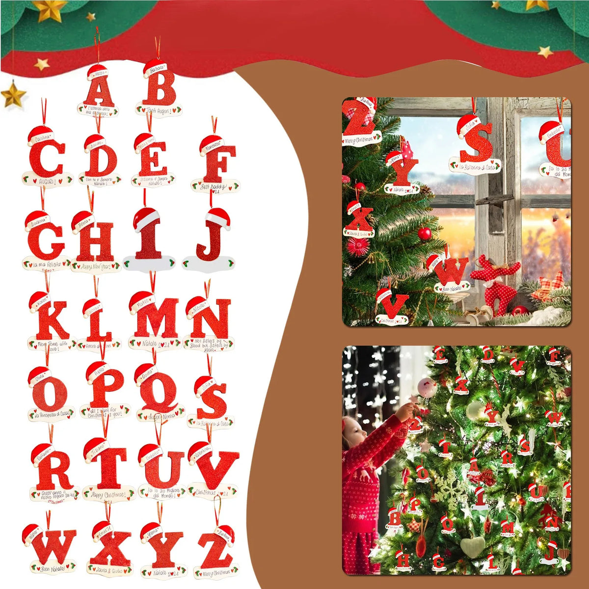Christmas Tree Decoration Letter Pendant 26 Letters Home Holiday Acrylic DIY Pendant Xmas 2023 New Year Decor Ornament Navidad