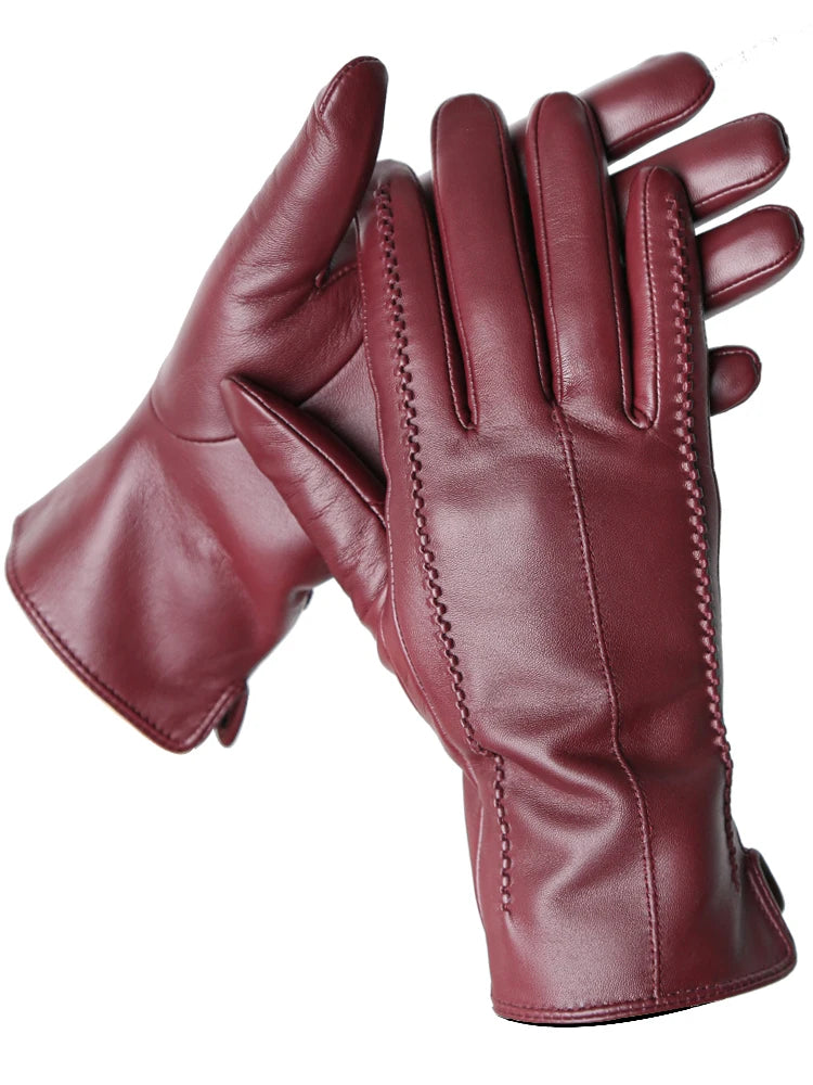 Women's Sheepskin Gloves Winter Warm Plus Velvet Short Thin Touch Screen Driving Color Women's Leather Gloves Good Quality -2226