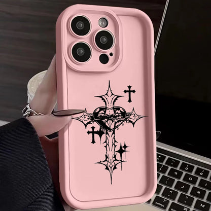 Luxury Black Cross Print Phone Case for iPhone 15 14 13 12 11 Pro Max Mini XR XS MAX 7 8 Plus SE2022 Shockproof Soft Funda Cover