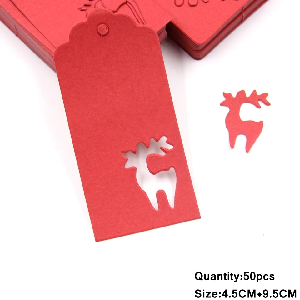 50PCS Chrismtas Kraft Paper Tags Hollow Red White Natural Snowflake/Deer Crafts Hanging Tag Christmas DIY Gift Wrapping Suppl