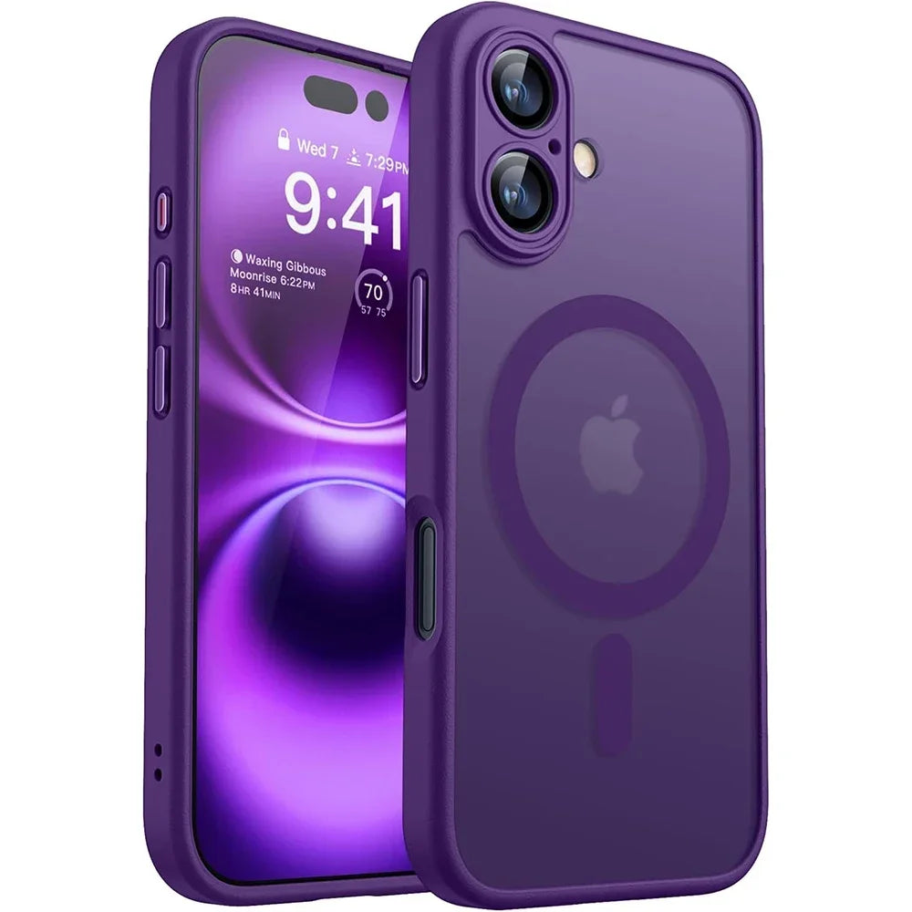 Magnetic Translucent Armor Shockproof Case for iPhone 17 16 15 14 13 12 11 18 Pro Max Plus for Magsafe Wireless Charge Cover